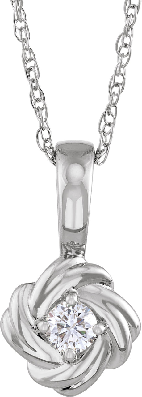 14K White Gold 1/6 CT Natural Diamond Knot 18" Necklace