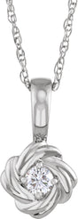 14K White Gold 1/6 CT Natural Diamond Knot 18" Necklace