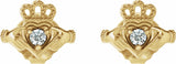 14K Yellow .06 CTW Natural Diamond Claddagh Earrings
