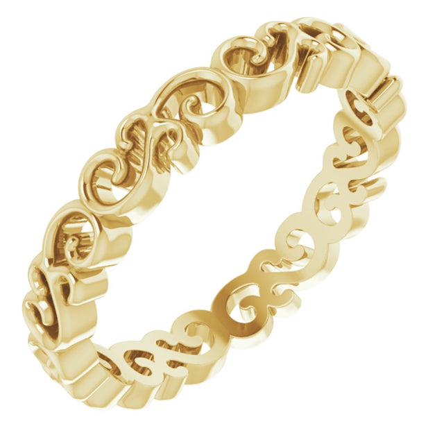 10K Yellow Gold Open Scroll Pattern Band Size 7