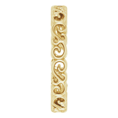 14K Yellow Gold Open Scroll Pattern Band Size 7