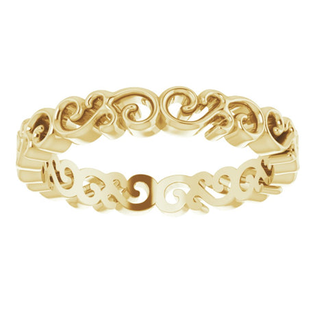 14K Yellow Gold Open Scroll Pattern Band Size 7