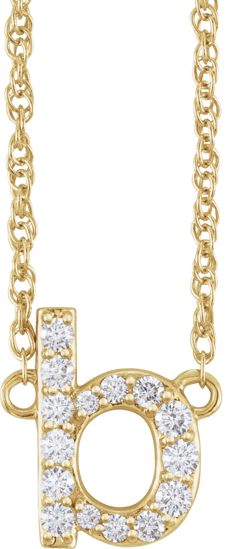 14K Yellow Gold 1/8 CTW Natural Diamond Lowercase Initial B 16" Necklace