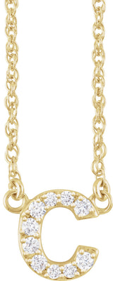 14K Yellow Gold .07 CTW Natural Diamond Lowercase Initial C 16" Necklace