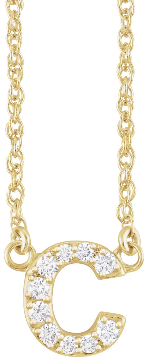 14K Yellow Gold .07 CTW Natural Diamond Lowercase Initial C 16" Necklace
