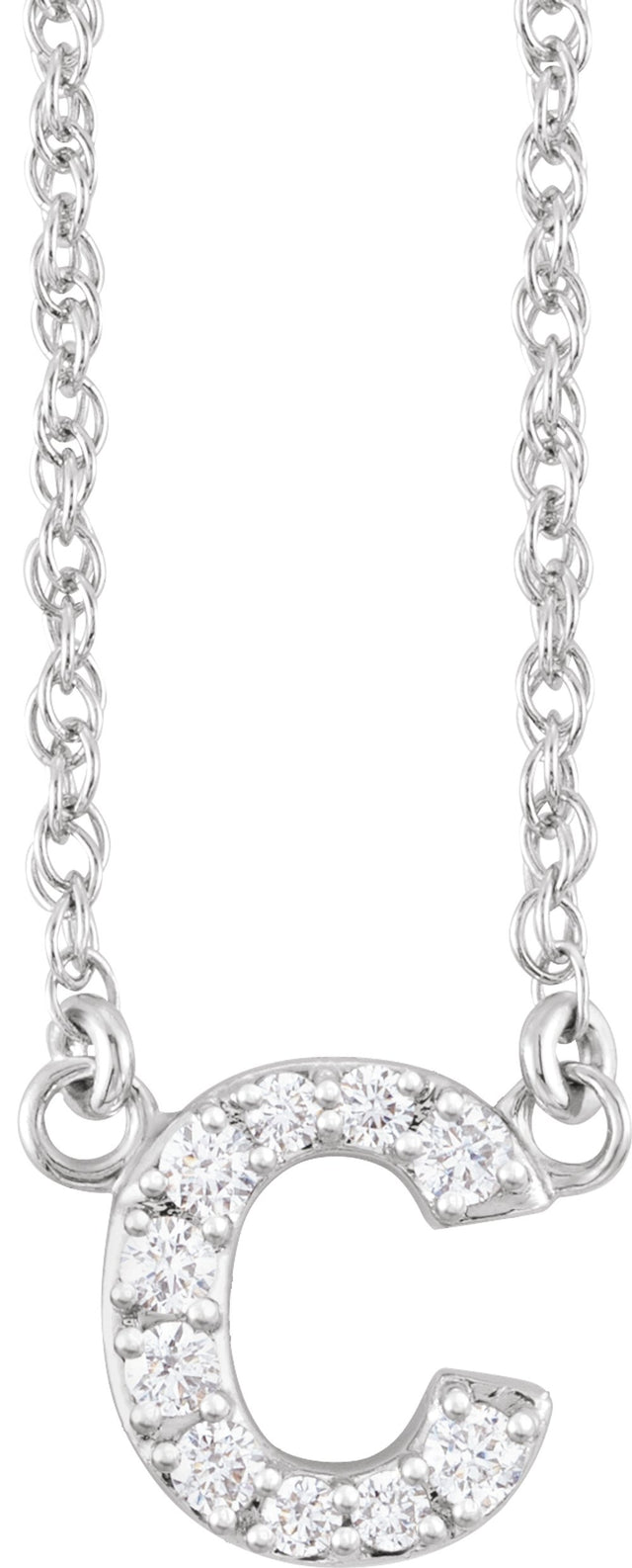 14K White .07 CTW Natural Diamond Lowercase Initial C 16" Necklace