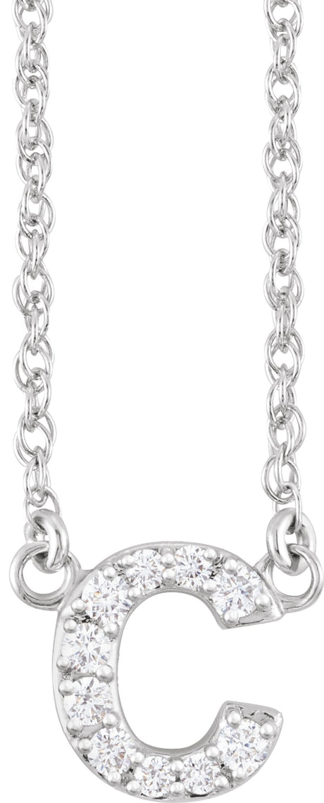 14K White .07 CTW Natural Diamond Lowercase Initial C 16" Necklace