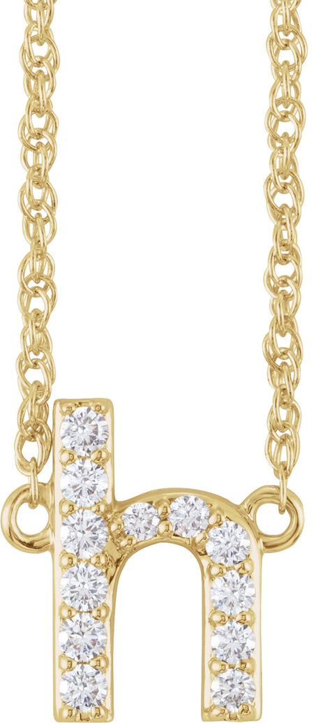14K Yellow Gold 1/8 CTW Natural Diamond Lowercase Initial H 16" Necklace