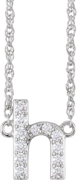 14K White Gold 1/8 CTW Natural Diamond Lowercase Initial H 16" Necklace