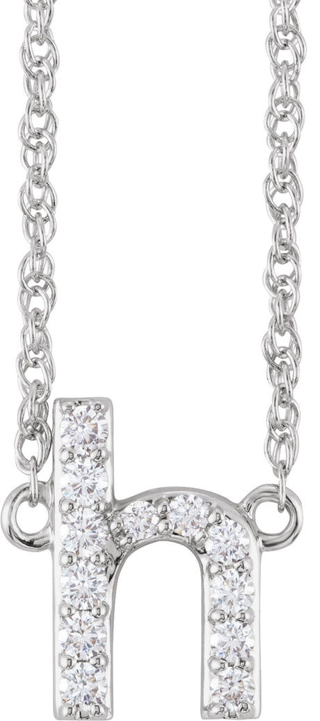 14K White Gold 1/8 CTW Natural Diamond Lowercase Initial H 16" Necklace