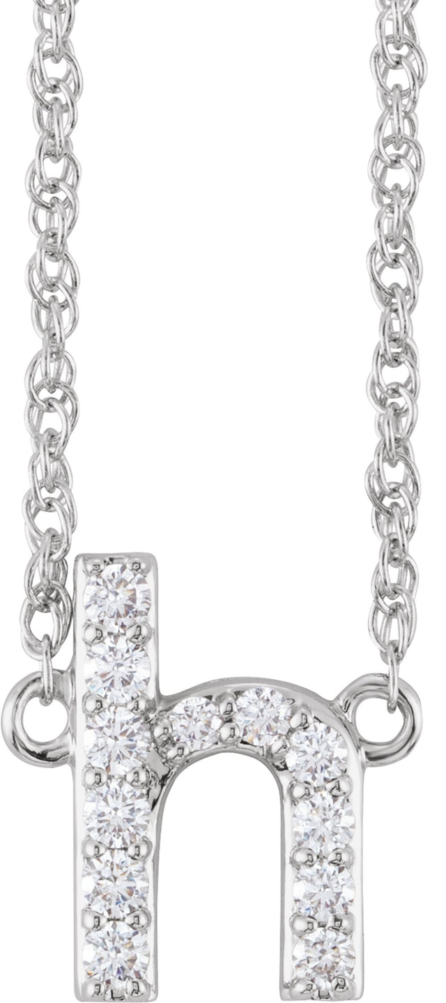 14K White Gold 1/8 CTW Natural Diamond Lowercase Initial H 16" Necklace