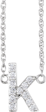 14K White Gold 1/8 CTW Natural Diamond Lowercase Initial K 16" Necklace