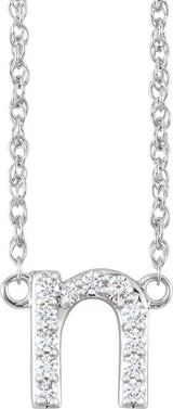 14K White Gold 1/10 CTW Natural Diamond Lowercase Initial N 16" Necklace