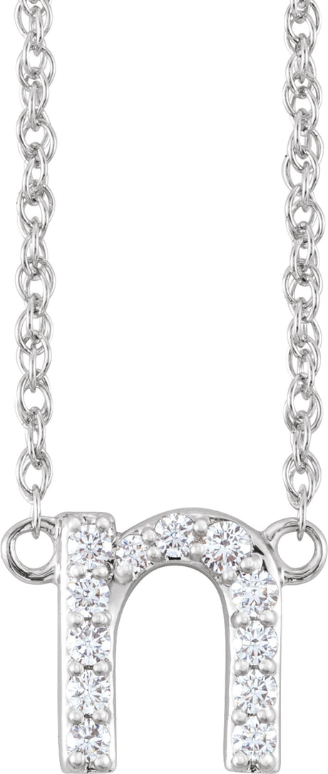 14K White Gold 1/10 CTW Natural Diamond Lowercase Initial N 16" Necklace