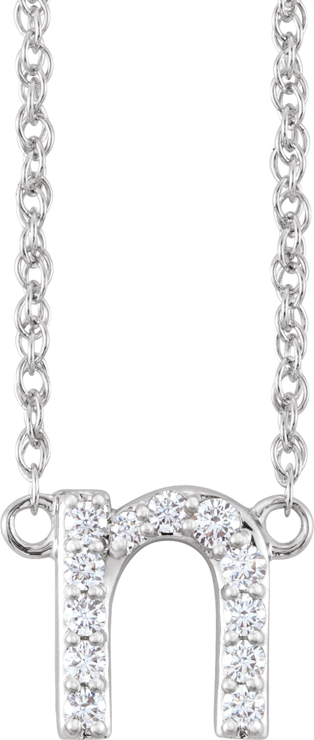 14K White Gold 1/10 CTW Natural Diamond Lowercase Initial N 16" Necklace