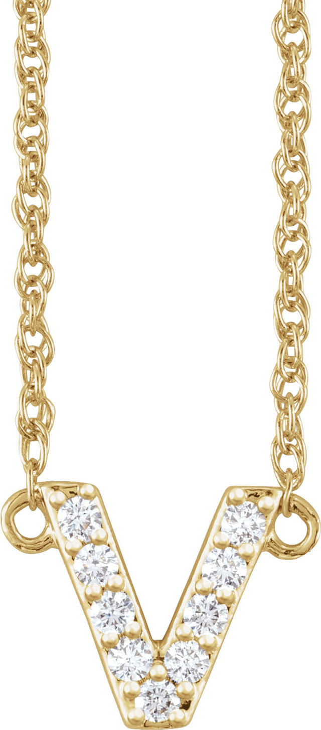 14K Yellow 1/10 CTW Natural Diamond Lowercase Initial V 16" Necklace