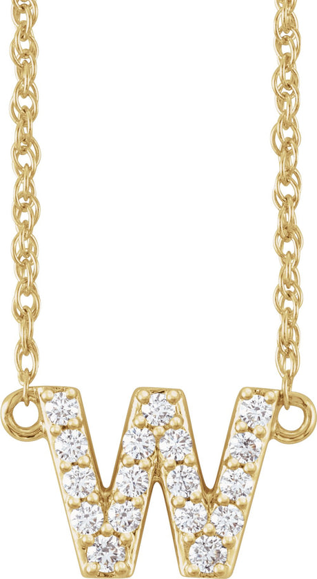 14K Yellow 1/8 CTW Natural Diamond Lowercase Initial W 16" Necklace