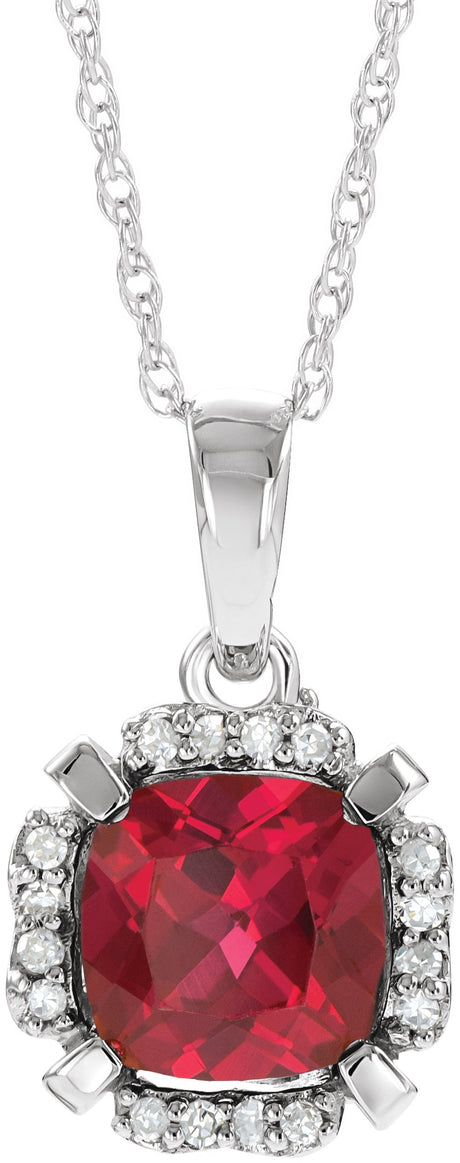 14K White Lab-Grown Ruby & .04 CTW Natural Diamond 18" Necklace