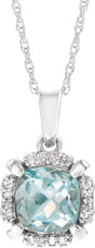 14K White Gold Natural Aquamarine & .04 CTW Natural Diamond 18" Necklace