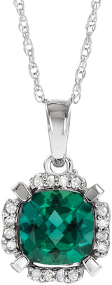 14K White Lab-Grown Emerald & .04 CTW Natural Diamond 18" Necklace