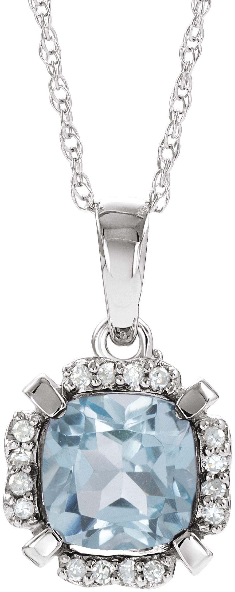 14K White Natural Sky Blue Topaz & .04 CTW Natural Diamond 18" Necklace