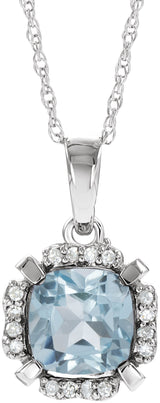 14K White Natural Sky Blue Topaz & .04 CTW Natural Diamond 18" Necklace