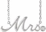 Sterling Silver .015 CT Natural Diamond "Mrs" 16-18" Necklace