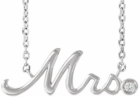 Sterling Silver .015 CT Natural Diamond "Mrs" 16-18" Necklace