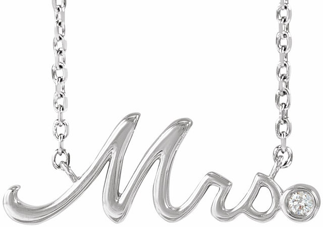 Sterling Silver .015 CT Natural Diamond "Mrs" 16-18" Necklace