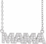 14K White 1/10 Natural Diamond "Mama" 18" Necklace