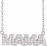 14K White Gold 1/10 Natural Diamond "Mama" 18" Necklace