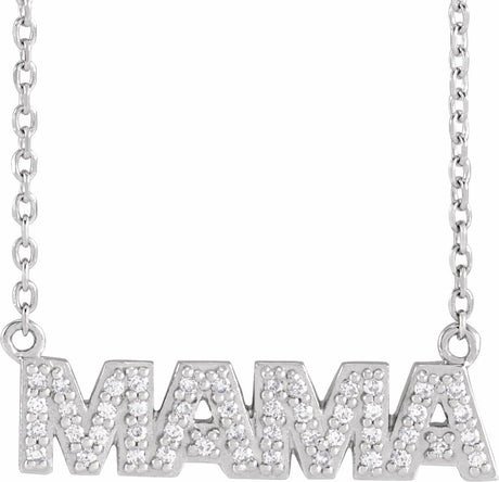 14K White Gold 1/10 Natural Diamond "Mama" 18" Necklace