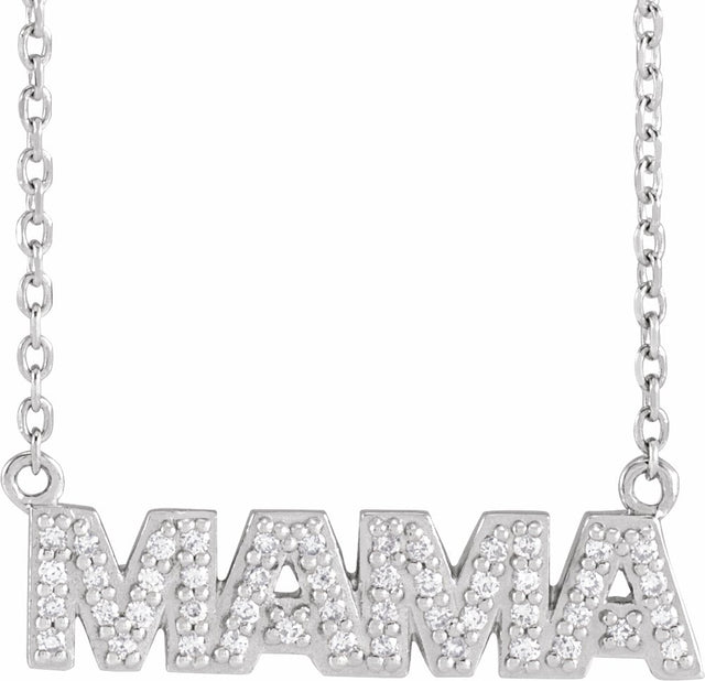 14K White Gold 1/10 Natural Diamond "Mama" 18" Necklace