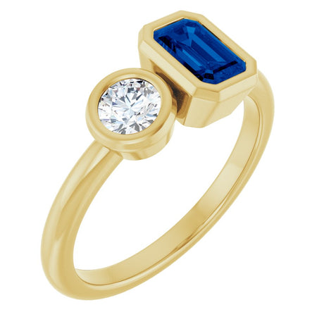 14K Yellow Gold Lab-Grown Blue Sapphire & 1/4 CTW Lab-Grown Diamond Ring