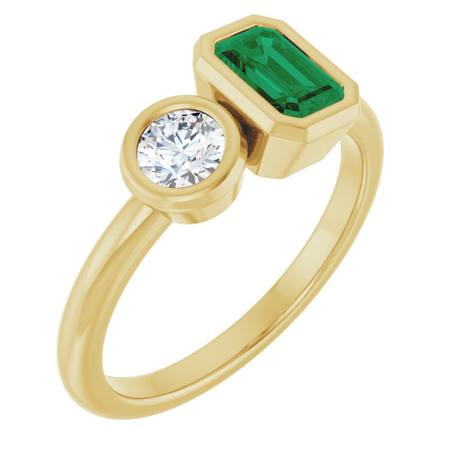 14K Yellow Gold Lab-Grown Emerald & 1/4 CTW Lab-Grown Diamond Ring