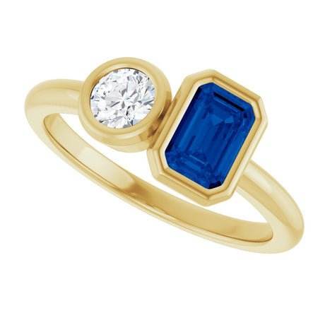 14K Yellow Gold Lab-Grown Blue Sapphire & 1/4 CTW Lab-Grown Diamond Ring