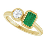14K Yellow Gold Lab-Grown Emerald & 1/4 CTW Lab-Grown Diamond Ring
