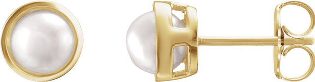 14K Yellow Gold 4 mm Cultured White Akoya Pearl Stud Earrings