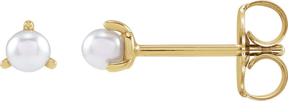 14K Yellow Gold 2 mm Cultured White Seed Pearl Earrings