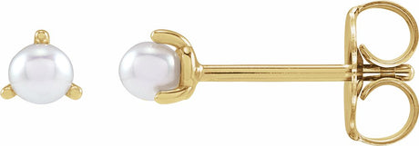 14K Yellow Gold 2 mm Cultured White Seed Pearl Earrings