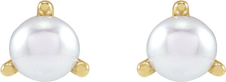 14K Yellow Gold 2 mm Cultured White Seed Pearl Earrings