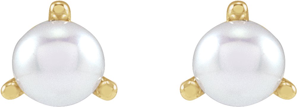 14K Yellow Gold 2.5 mm Cultured White Seed Pearl Earrings