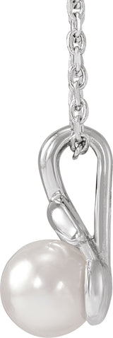 Sterling Silver 6 mm Cultured White Akoya Pearl Floral 16-18" Necklace