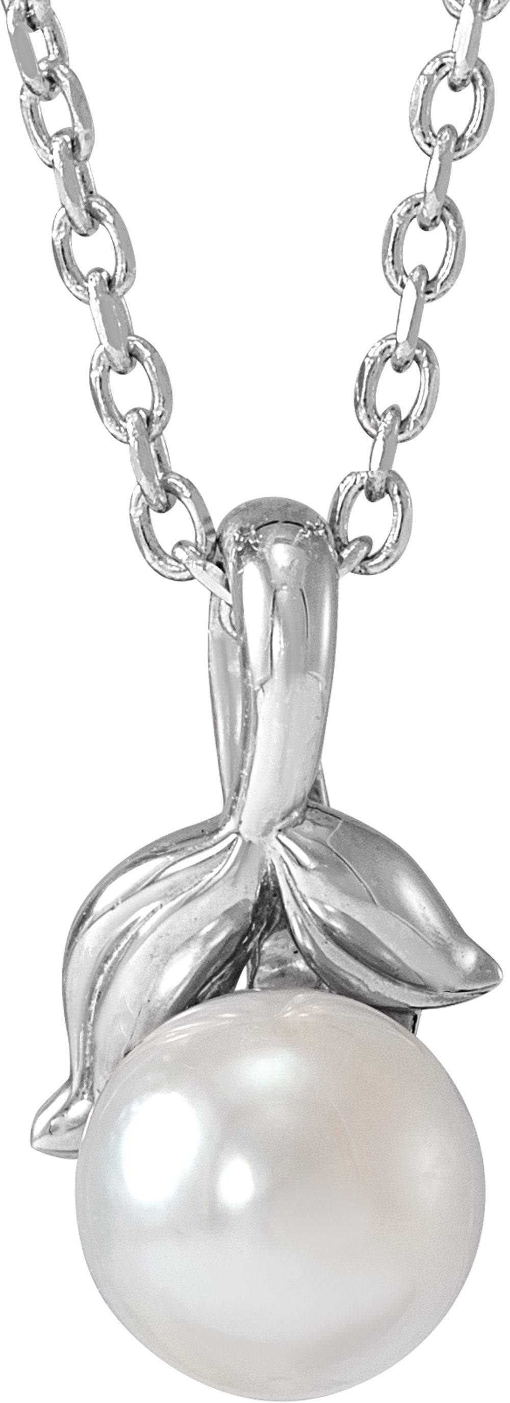 Sterling Silver 6 mm Cultured White Akoya Pearl Floral 16-18" Necklace