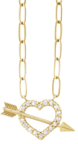 14K Yellow Gold 1/8 CTW Natural Diamond Heart & Arrow 16" Necklace 