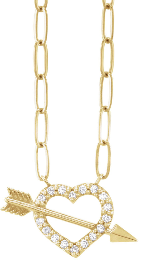 14K Yellow Gold 1/8 CTW Natural Diamond Heart & Arrow 16" Necklace 