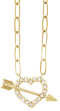 14K Yellow Gold 1/8 CTW Natural Diamond Heart & Arrow 16" Necklace 