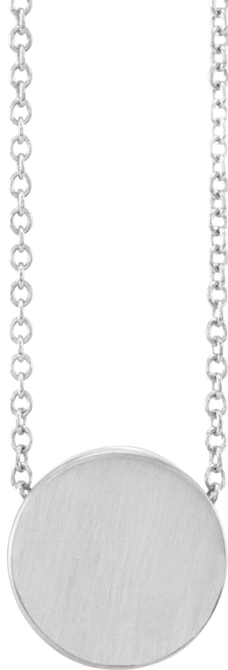 14K White Gold 10 mm Engravable Disc 16-18" Necklace