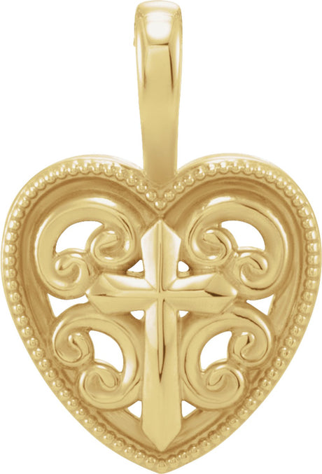 14K Yellow 18.7x12.6 mm Cross and Heart Pendant