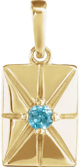 14K Yellow Natural Blue Zircon Pendant